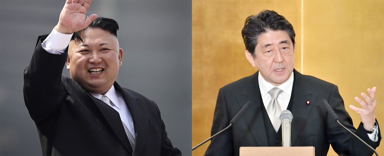 김정은 북한 국무위원장(왼쪽)과 아베 신조 일본 총리는 올 상반기 안에 만나 정삼회담을 가질 가능성이 매우 높은 것으로 관측된다.