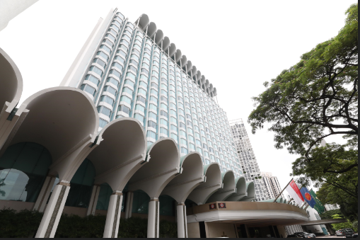 30일 오후 싱가포르 샹그릴라 호텔 입구 모습.(사진=뉴시스)