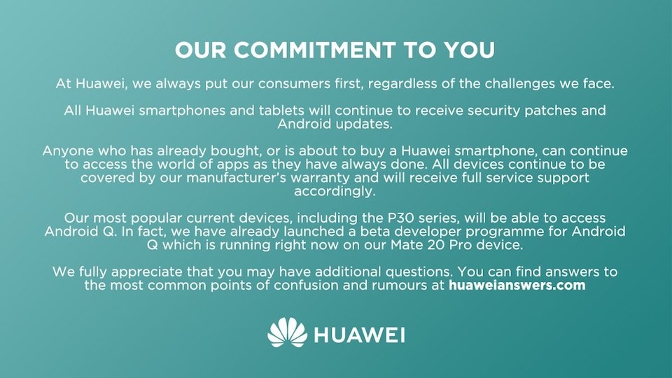 화웨이 영국 계정에서 올린 약속문 (사진=Huawei Mobile UK 트위터)