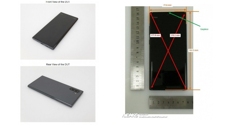 삼성전자 하반기 프리미엄 스마트폰 갤럭시노트10 플러스  크기를 확인할 수 있는 라이브 이미지가 미국연방통신위원회(FCC) 웹사이트에서 포착됐다.(사진=슬래시리크스)