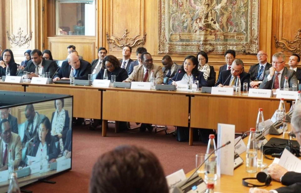 유명희 산업통상자원부 통상교섭본부장이 지난해 5월 23일(현지시각) 프랑스 파리 OECD 본부 컨퍼런스센터에서 개최된 OECD 각료이사회에 참석하고 있다.