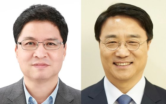 윤창운 코오롱그룹 부회장(왼쪽), 김정일 코오롱글로벌 사장. (사진=코오롱)