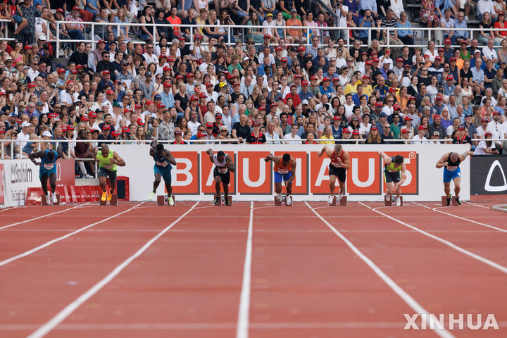지난 6월 스웨덴 스톡홀름에서 열린 세계육상연맹 다이아몬드리그 남자 100m 경기. (사진=신화통신/뉴시스)