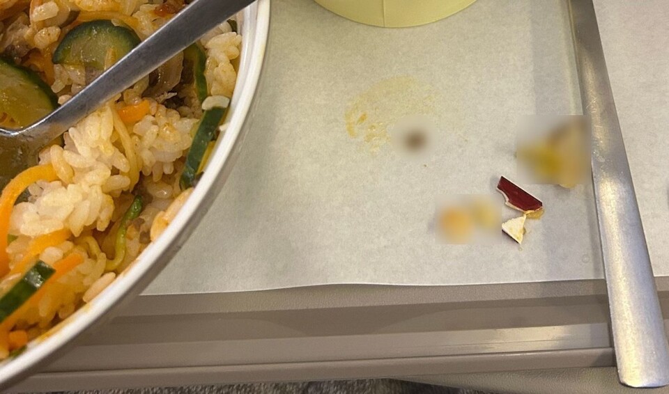 아시아나항공 승객이 기내식으로 제공된 비빔밥을 먹다 이물질때문에 치아가 손상돼 보상 범위를 둘러싸고 논란이 일고 있다. [사진=네이버 카페 '스마트 컨슈머를 사랑하는 사람들' 캡처]
