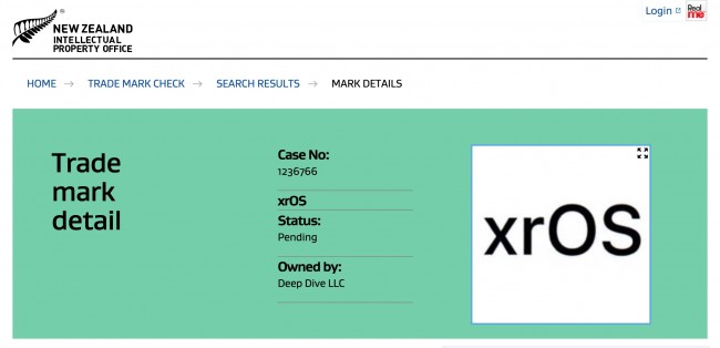 애플이 뉴질랜드 특허청에 'xrOS' 에 대한 특허를 출원했다.  xrOS는 애플의 새 헤드셋의 운영체제 플랫폼 이름으로 추정된다.  [사진=gsm아레나]