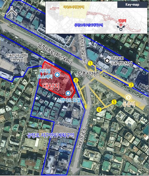 서울 등촌사거리 일대의 관광호텔용지가 업무용지로 탈바꿈된다. [위치도=서울시]