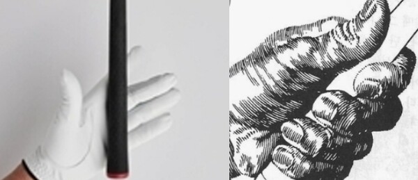 손바닥과 손가락을 이용한 그립(왼쪽). 벤호건의 견고한 그립(우측) [사진출처: 벤호건의 모던골프]