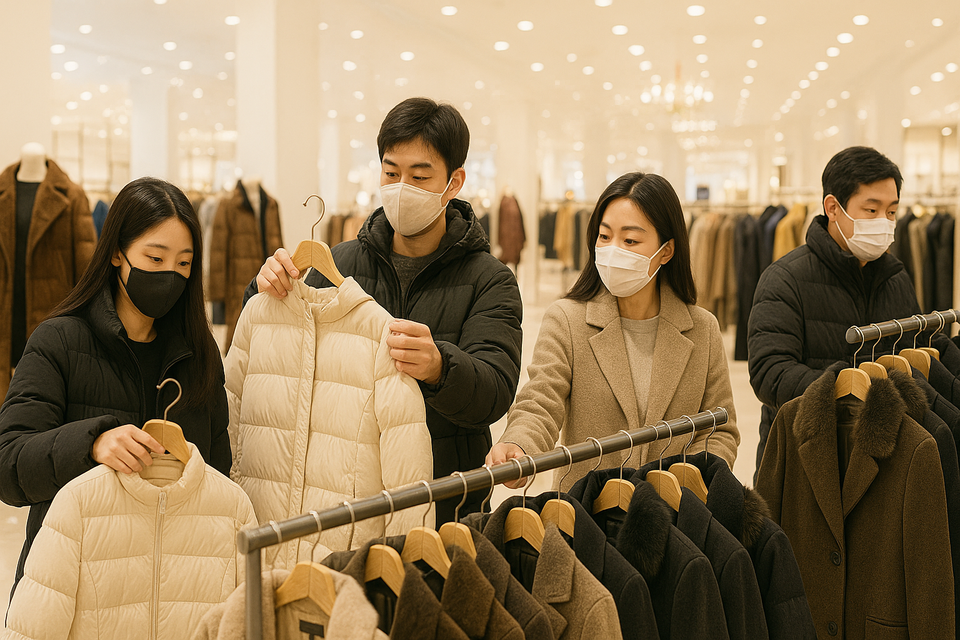 본격적인 겨울 한파와 연말 쇼핑 대목이 겹치며 아우터 판매가 급증하고 있다. [사진=ChatGPT]