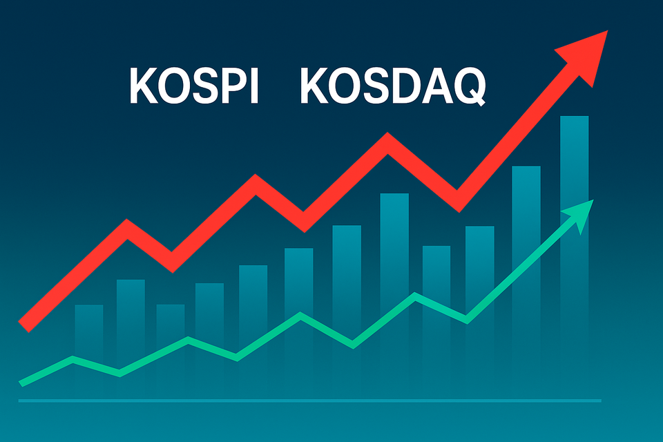 AI칩 경쟁 심화 속에서도 금리 인하 기대감에 코스피·코스닥이 상승 출발하고, 원·달러 환율은 1458원대로 하락하며 안정세를 보였다. [사진=ChatGPT]